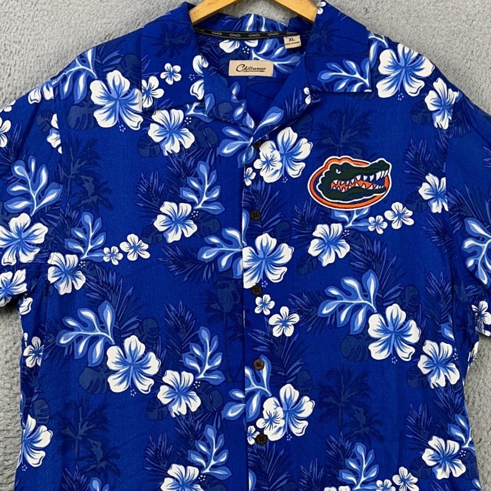 Florida Gators Adult Mens Hawaiian Shirt XL Blue Floral Button Up Logo Chiliwear